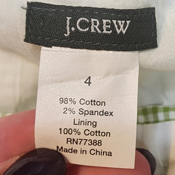 J Crew size 4 bandeau top green gingham pink flamingo embroidery - Picture 5 of 12